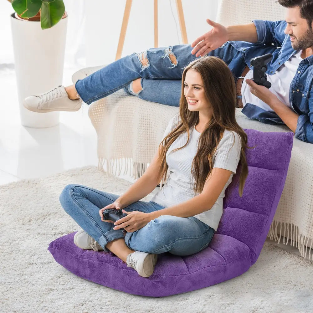 Adjustable 14-position Cushioned Floor Chair-Purple - Purple - Floor Chairs