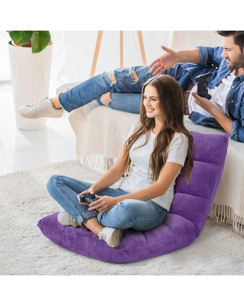 Adjustable 14-position Cushioned Floor Chair-Purple - Purple - Floor Chairs
