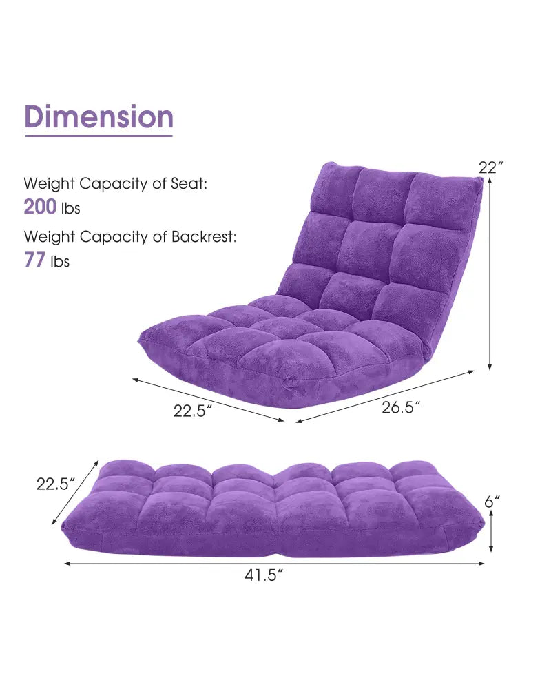 Adjustable 14-position Cushioned Floor Chair-Purple - Purple - Floor Chairs