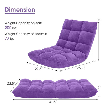 Adjustable 14-position Cushioned Floor Chair-Purple - Purple - Floor Chairs