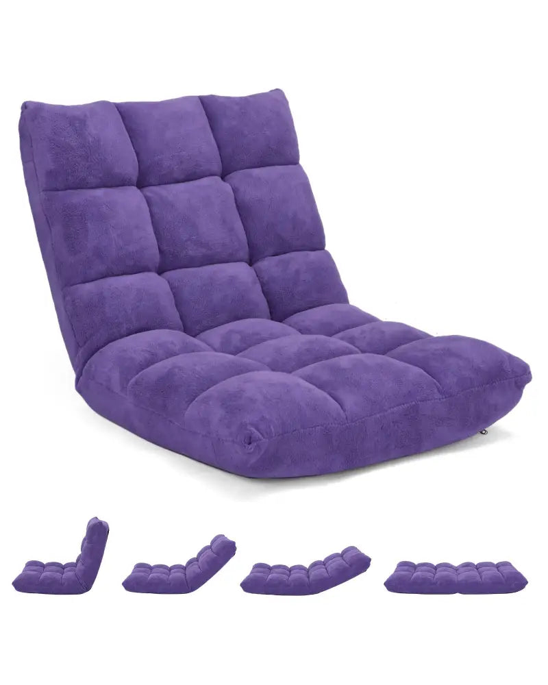 Adjustable 14-position Cushioned Floor Chair-Purple - Purple - Floor Chairs