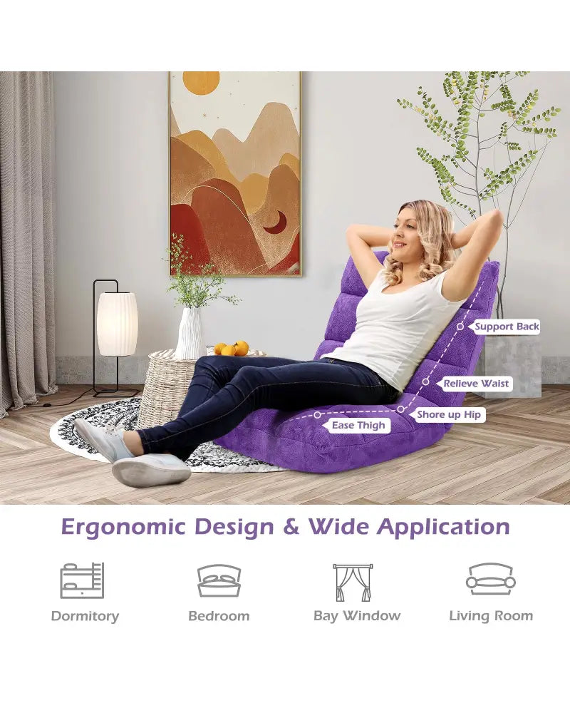 Adjustable 14-position Cushioned Floor Chair-Purple - Purple - Floor Chairs