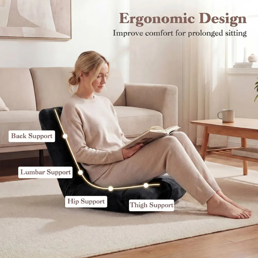 Adjustable 14-Position Floor Chair Folding Lazy Gaming Sofa Chair-Black - Black - Floor Chairs