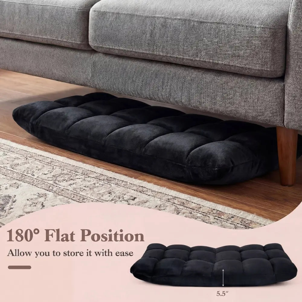 Adjustable 14-Position Floor Chair Folding Lazy Gaming Sofa Chair-Black - Black - Floor Chairs