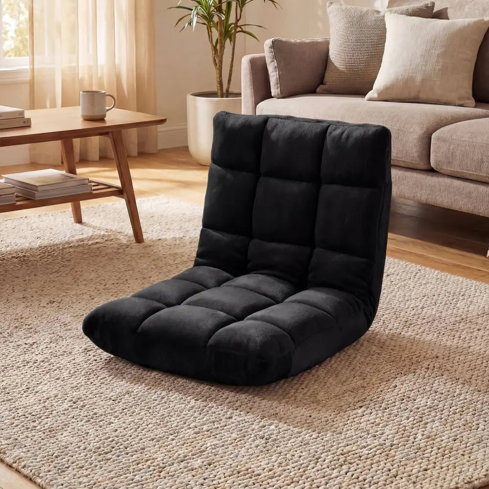 Adjustable 14-Position Floor Chair Folding Lazy Gaming Sofa Chair-Black - Black - Floor Chairs