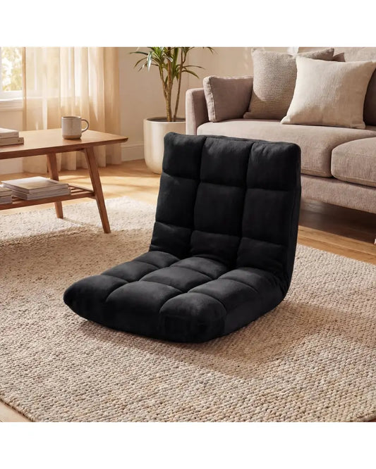 Adjustable 14-Position Floor Chair Folding Lazy Gaming Sofa Chair-Black - Black - Floor Chairs
