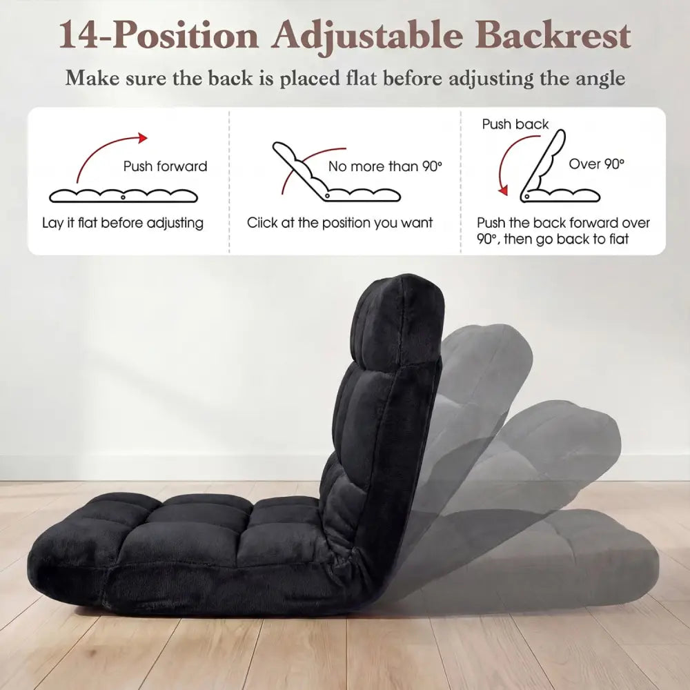 Adjustable 14-Position Floor Chair Folding Lazy Gaming Sofa Chair-Black - Black - Floor Chairs