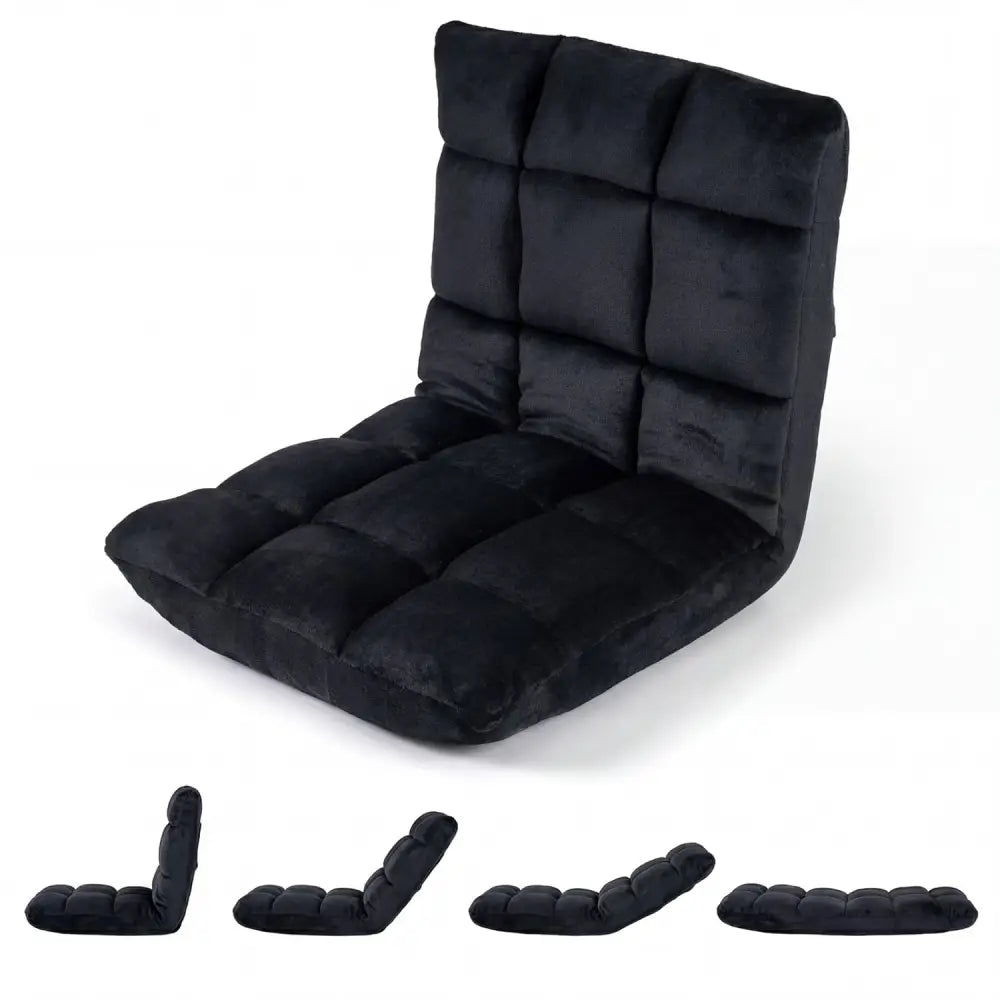 Adjustable 14-Position Floor Chair Folding Lazy Gaming Sofa Chair-Black - Black - Floor Chairs