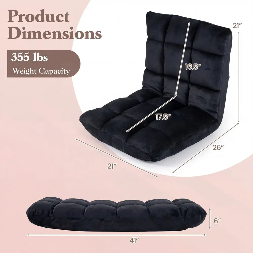 Adjustable 14-Position Floor Chair Folding Lazy Gaming Sofa Chair-Black - Black - Floor Chairs
