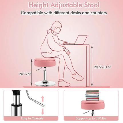 Adjustable 360Â° Swivel Storage Vanity Stool with Removable Tray-Pink - Pink - Ottomans