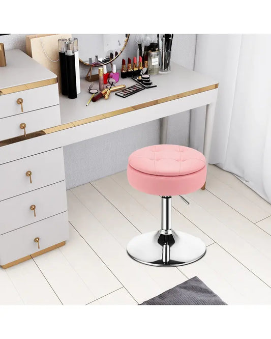 Adjustable 360Â° Swivel Storage Vanity Stool with Removable Tray-Pink - Pink - Ottomans