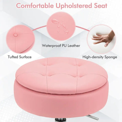 Adjustable 360Â° Swivel Storage Vanity Stool with Removable Tray-Pink - Pink - Ottomans