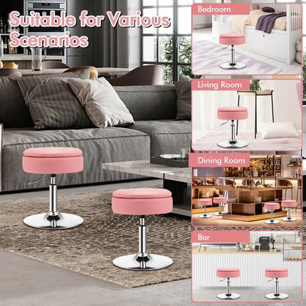 Adjustable 360Â° Swivel Storage Vanity Stool with Removable Tray-Pink - Pink - Ottomans
