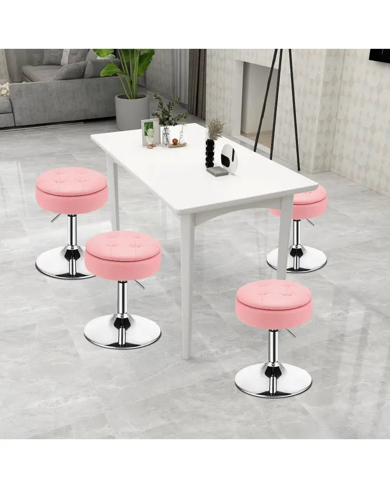 Adjustable 360Â° Swivel Storage Vanity Stool with Removable Tray-Pink - Pink - Ottomans