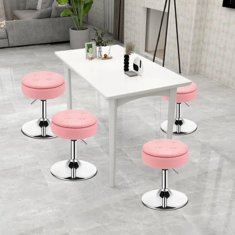 Adjustable 360Â° Swivel Storage Vanity Stool with Removable Tray-Pink - Pink - Ottomans