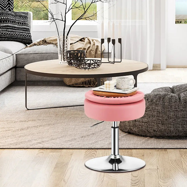 Adjustable 360Â° Swivel Storage Vanity Stool with Removable Tray-Pink - Pink - Ottomans