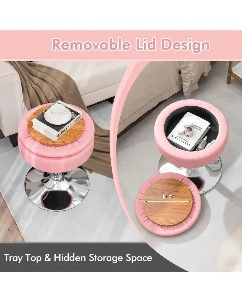 Adjustable 360Â° Swivel Storage Vanity Stool with Removable Tray-Pink - Pink - Ottomans