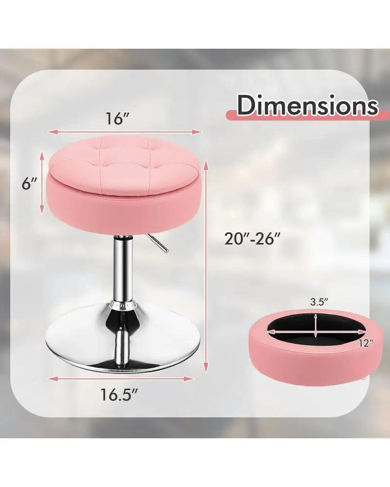 Adjustable 360Â° Swivel Storage Vanity Stool with Removable Tray-Pink - Pink - Ottomans