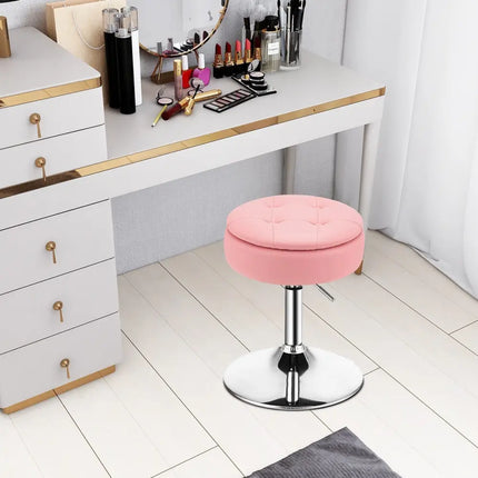 Adjustable 360Â° Swivel Storage Vanity Stool with Removable Tray-Pink - Pink - Ottomans