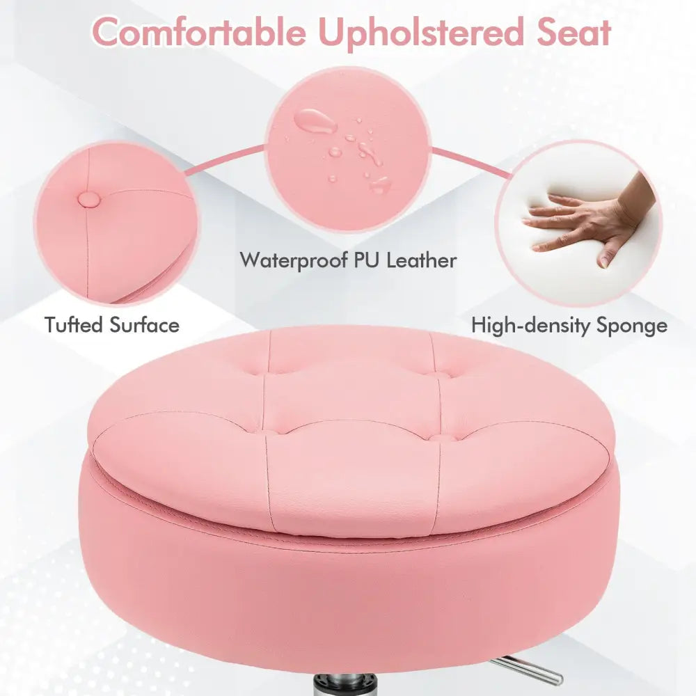 Adjustable 360Â° Swivel Storage Vanity Stool with Removable Tray-Pink - Pink - Ottomans