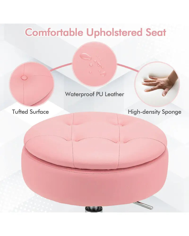 Adjustable 360Â° Swivel Storage Vanity Stool with Removable Tray-Pink - Pink - Ottomans