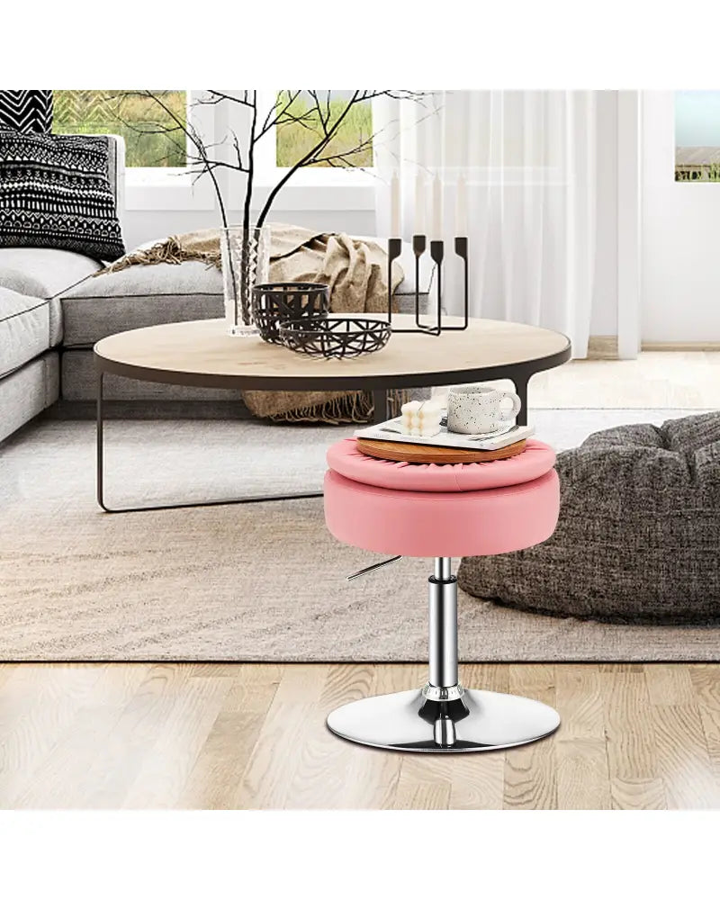 Adjustable 360Â° Swivel Storage Vanity Stool with Removable Tray-Pink - Pink - Ottomans