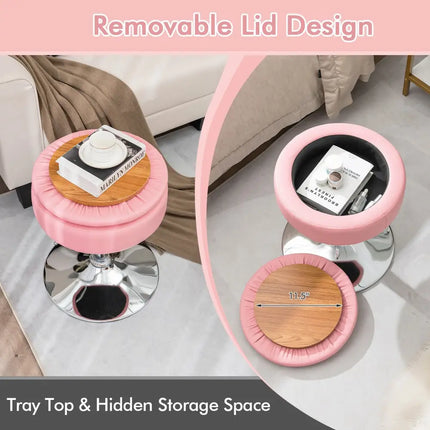 Adjustable 360Â° Swivel Storage Vanity Stool with Removable Tray-Pink - Pink - Ottomans