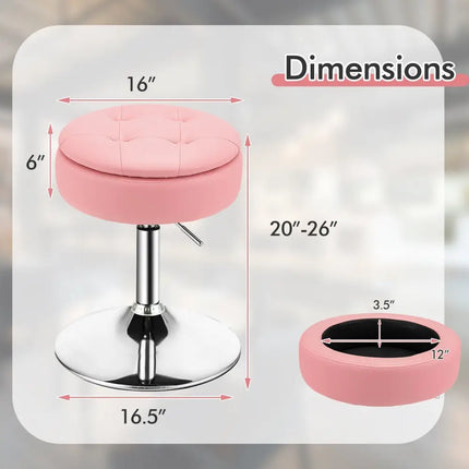 Adjustable 360Â° Swivel Storage Vanity Stool with Removable Tray-Pink - Pink - Ottomans