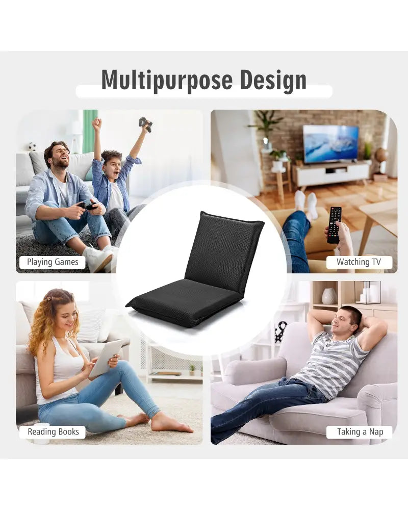 Adjustable 6 Positions Folding Lazy Man Sofa Chair Floor Chair-Black - Black - Floor Chairs