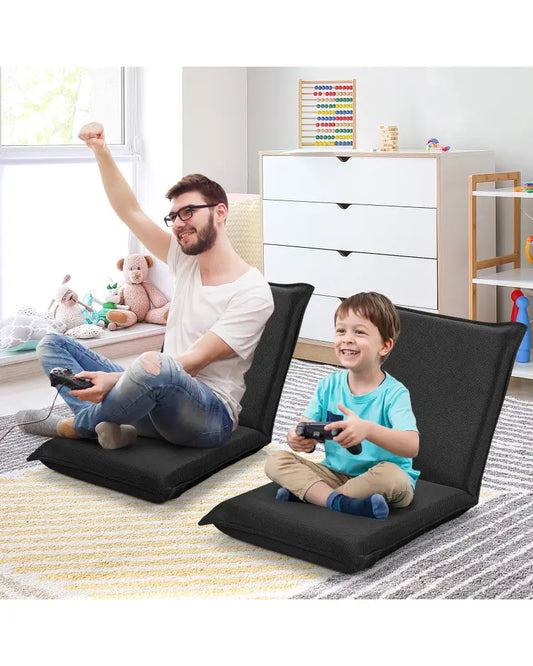 Adjustable 6 Positions Folding Lazy Man Sofa Chair Floor Chair-Black - Black - Floor Chairs