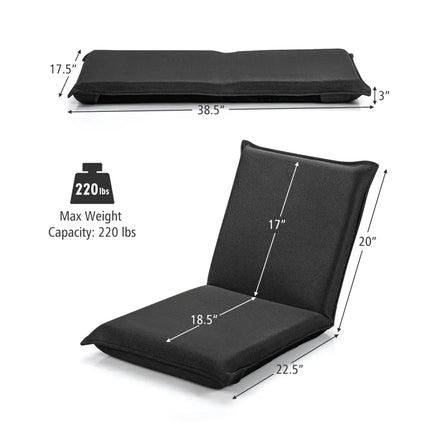 Adjustable 6 Positions Folding Lazy Man Sofa Chair Floor Chair-Black - Black - Floor Chairs
