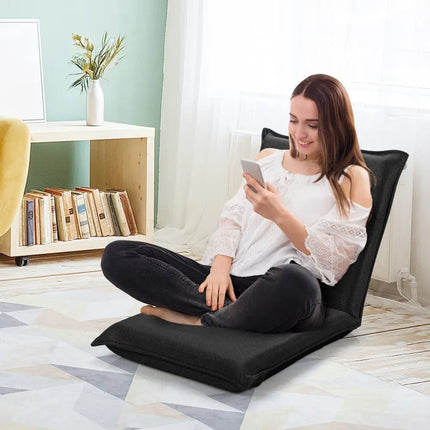 Adjustable 6 Positions Folding Lazy Man Sofa Chair Floor Chair-Black - Black - Floor Chairs