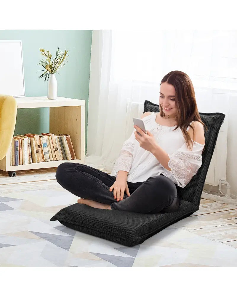 Adjustable 6 Positions Folding Lazy Man Sofa Chair Floor Chair-Black - Black - Floor Chairs