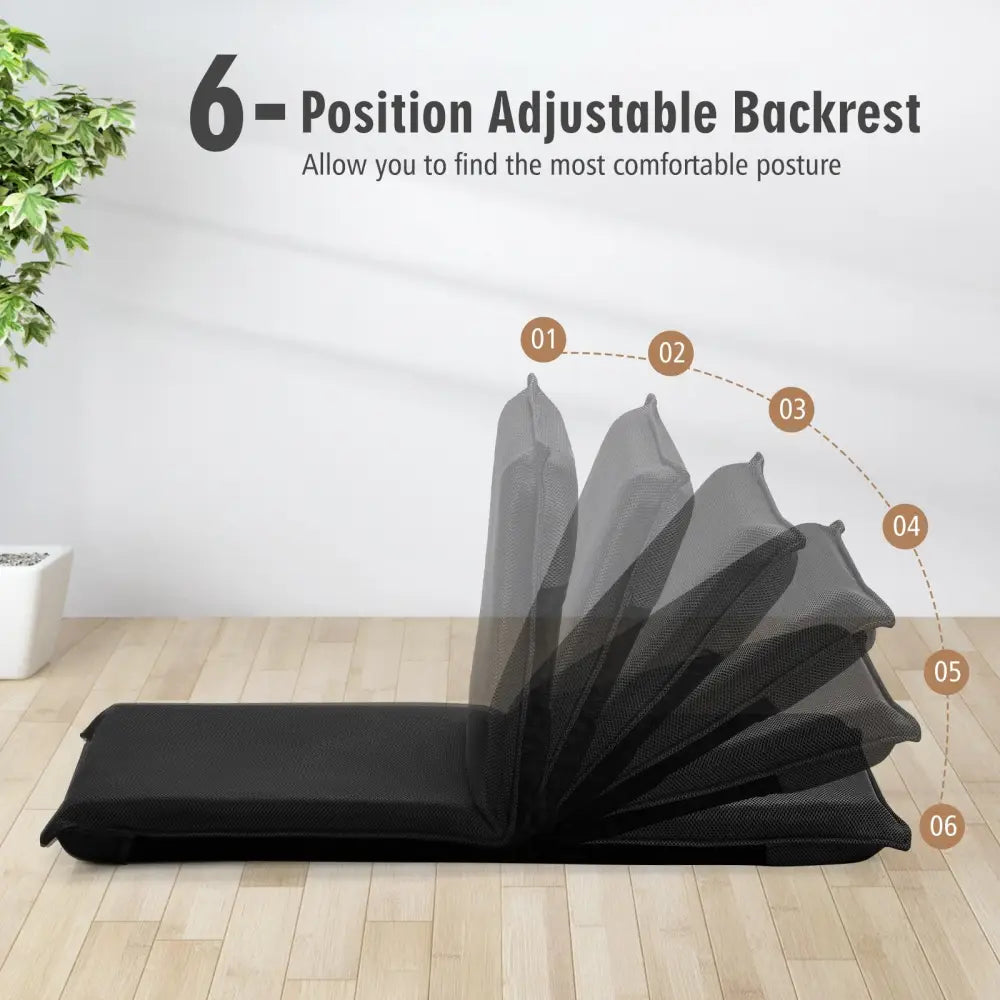 Adjustable 6 Positions Folding Lazy Man Sofa Chair Floor Chair-Black - Black - Floor Chairs