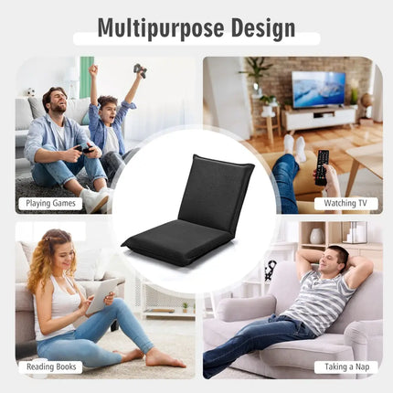 Adjustable 6 Positions Folding Lazy Man Sofa Chair Floor Chair-Black - Black - Floor Chairs