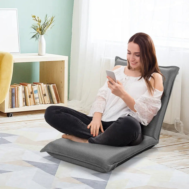 Adjustable 6 positions Folding Lazy Man Sofa Chair Floor Chair-Gray - Gray - Floor Chairs
