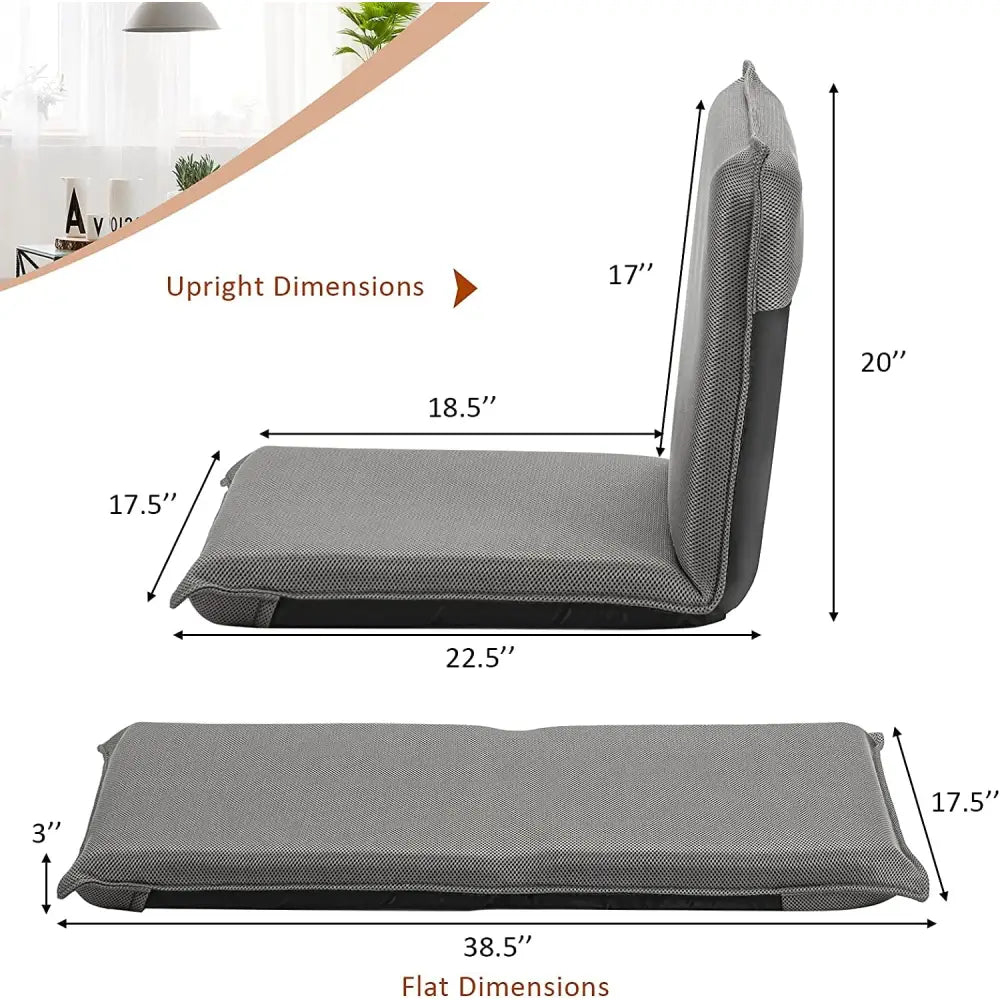 Adjustable 6 positions Folding Lazy Man Sofa Chair Floor Chair-Gray - Gray - Floor Chairs