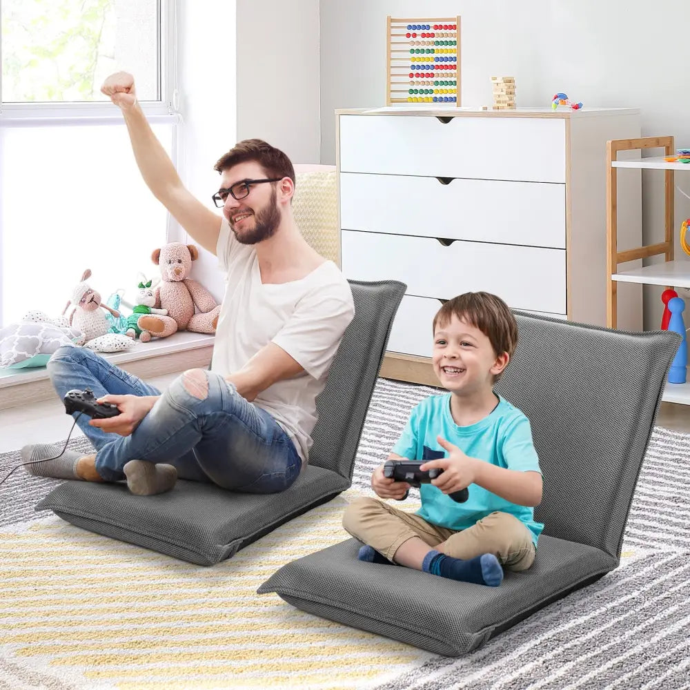 Adjustable 6 positions Folding Lazy Man Sofa Chair Floor Chair-Gray - Gray - Floor Chairs