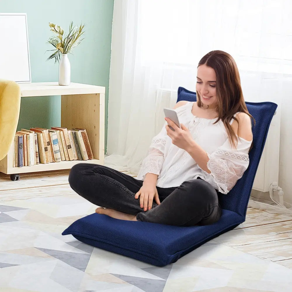 Adjustable 6 positions Folding Lazy Man Sofa Chair Floor Chair-Navy - Navy - Floor Chairs