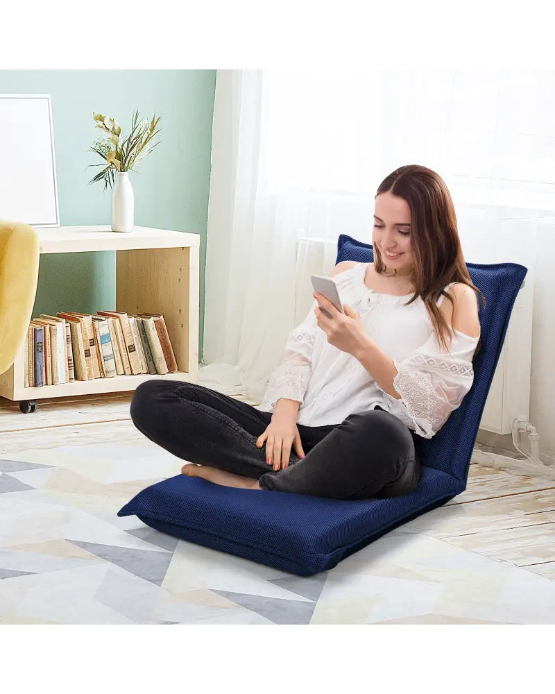 Adjustable 6 positions Folding Lazy Man Sofa Chair Floor Chair-Navy - Navy - Floor Chairs