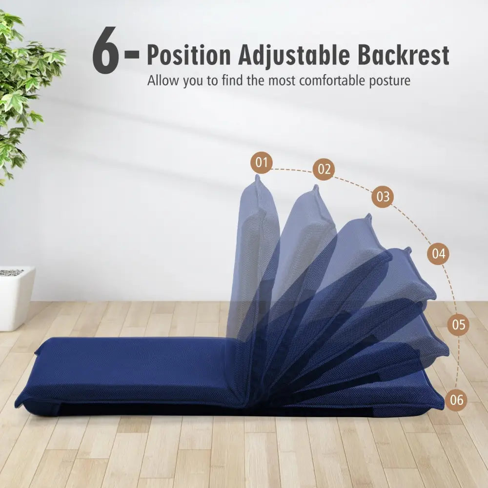 Adjustable 6 positions Folding Lazy Man Sofa Chair Floor Chair-Navy - Navy - Floor Chairs