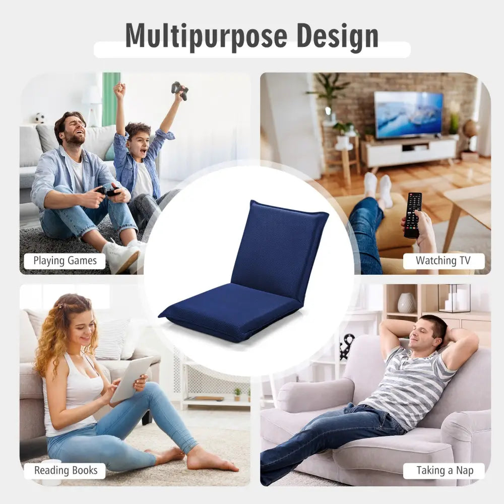 Adjustable 6 positions Folding Lazy Man Sofa Chair Floor Chair-Navy - Navy - Floor Chairs