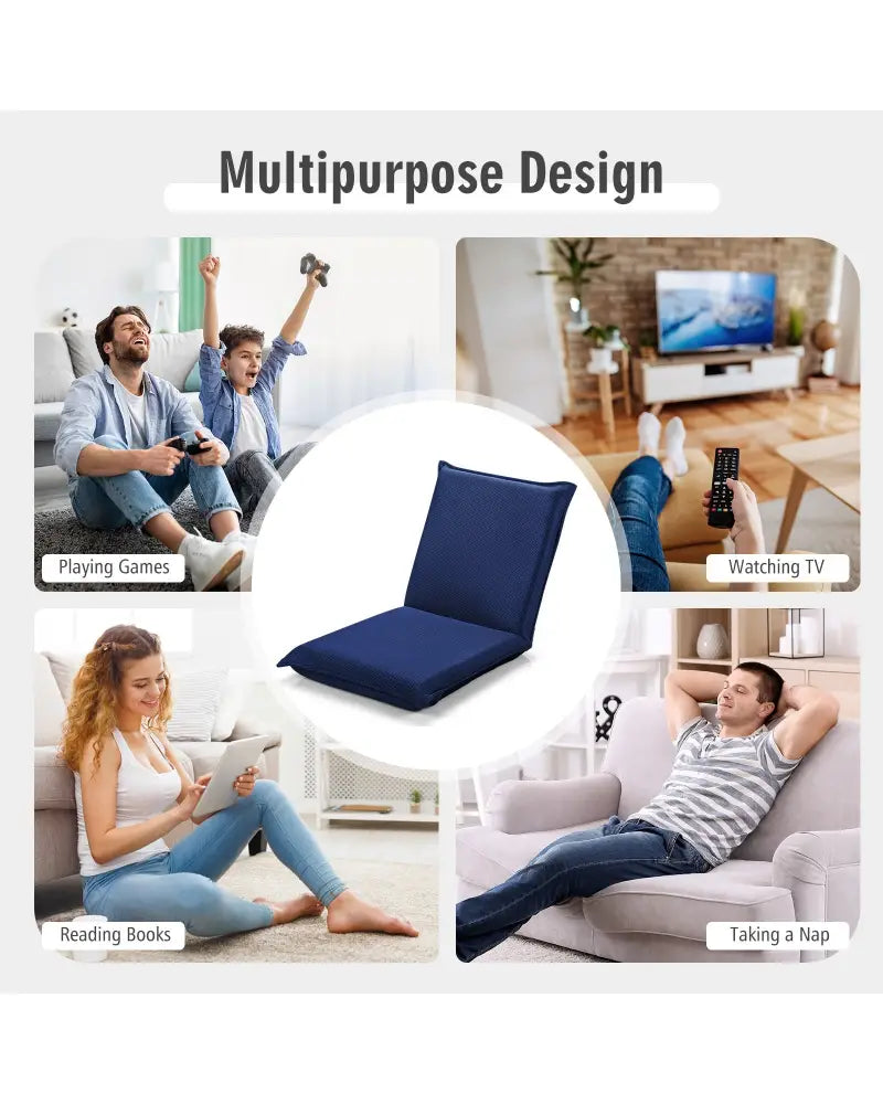 Adjustable 6 positions Folding Lazy Man Sofa Chair Floor Chair-Navy - Navy - Floor Chairs