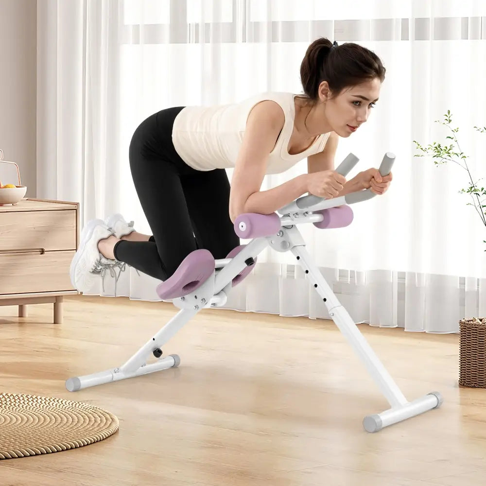 Adjustable Abdominal Trainer Ab Workout Machine Foldable Ab Cruncher-White - White - Rowing Machines