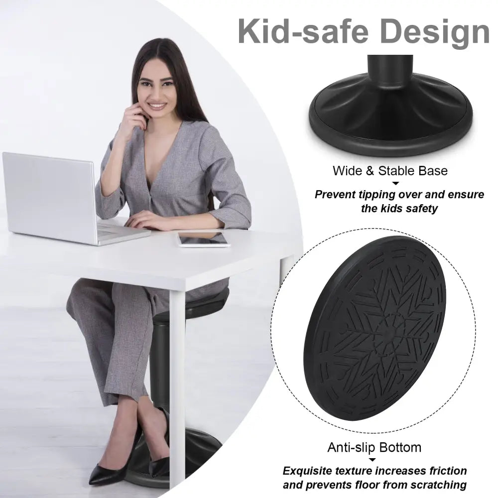Adjustable Active Learning Stool Sitting Home Office Wobble Chair with Cushion Seat -Black - Black - Kneeling Chairs
