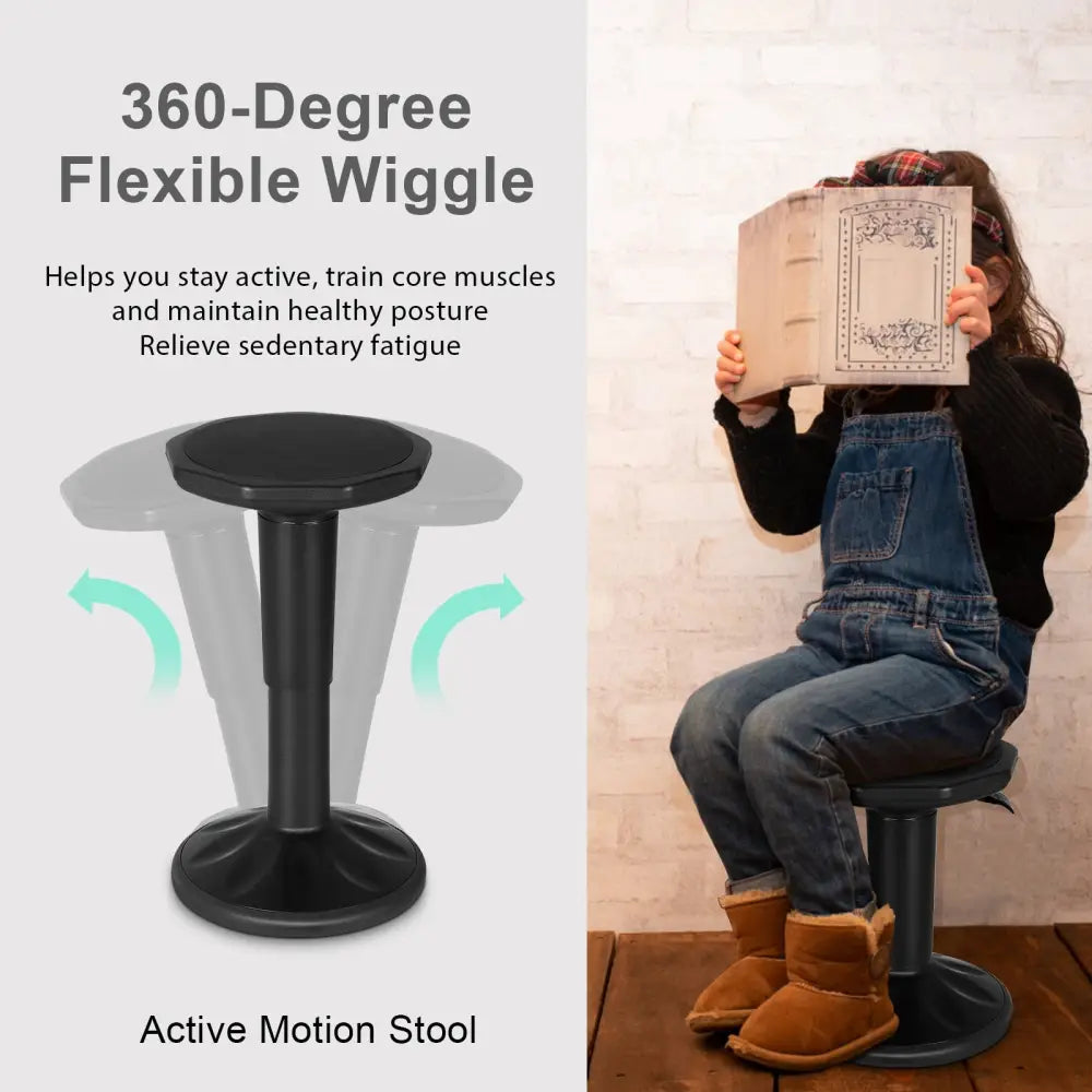 Adjustable Active Learning Stool Sitting Home Office Wobble Chair with Cushion Seat -Black - Black - Kneeling Chairs