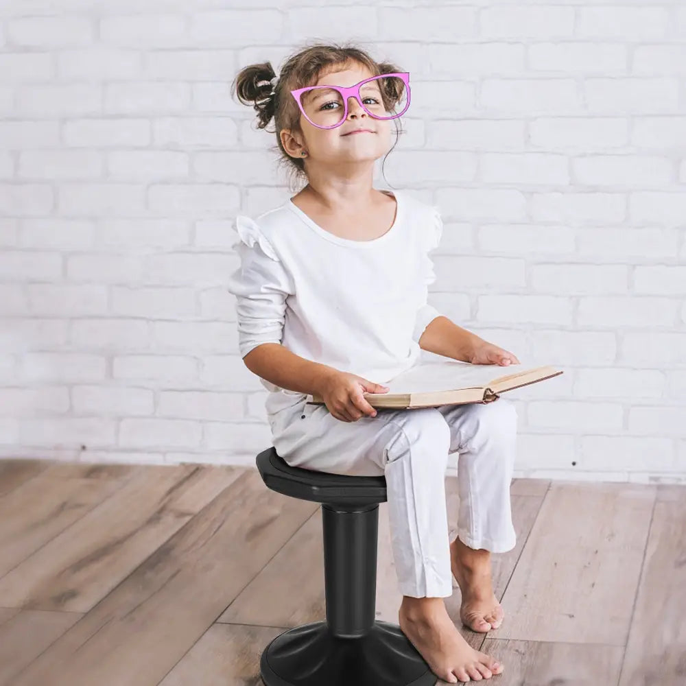 Adjustable Active Learning Stool Sitting Home Office Wobble Chair with Cushion Seat -Black - Black - Kneeling Chairs