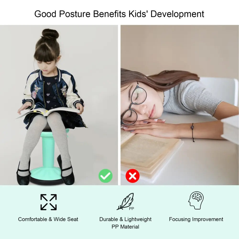 Adjustable Active Learning Stool Sitting Home Office Wobble Chair with Cushion Seat -Green - Green - Kneeling Chairs
