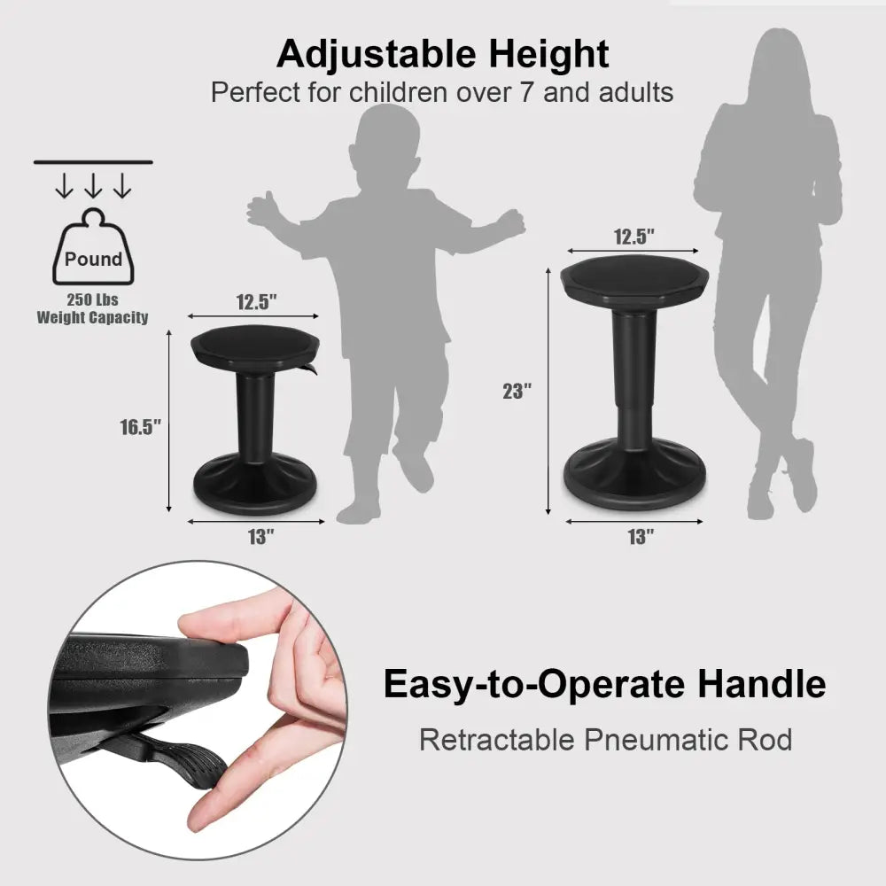 Adjustable Active Learning Stool Sitting Home Office Wobble Chair with Cushion Seat -Black - Black - Kneeling Chairs