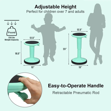 Adjustable Active Learning Stool Sitting Home Office Wobble Chair with Cushion Seat -Green - Green - Kneeling Chairs
